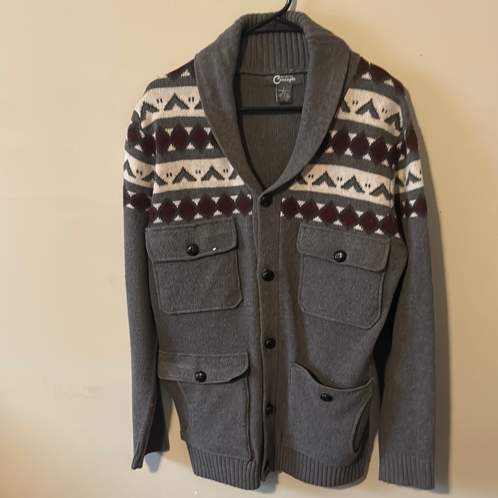 Collective Concepts Gray and White V-Neck Sweater
